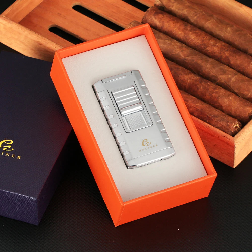 GALINER Torch Lighter Windproof Jet Gas Cigar Lighter Top Cigar Holder Smoking Gift Set with Gift Box